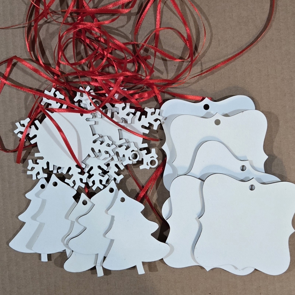 Sublimation White Holiday Ornament Set with Red Ribbon